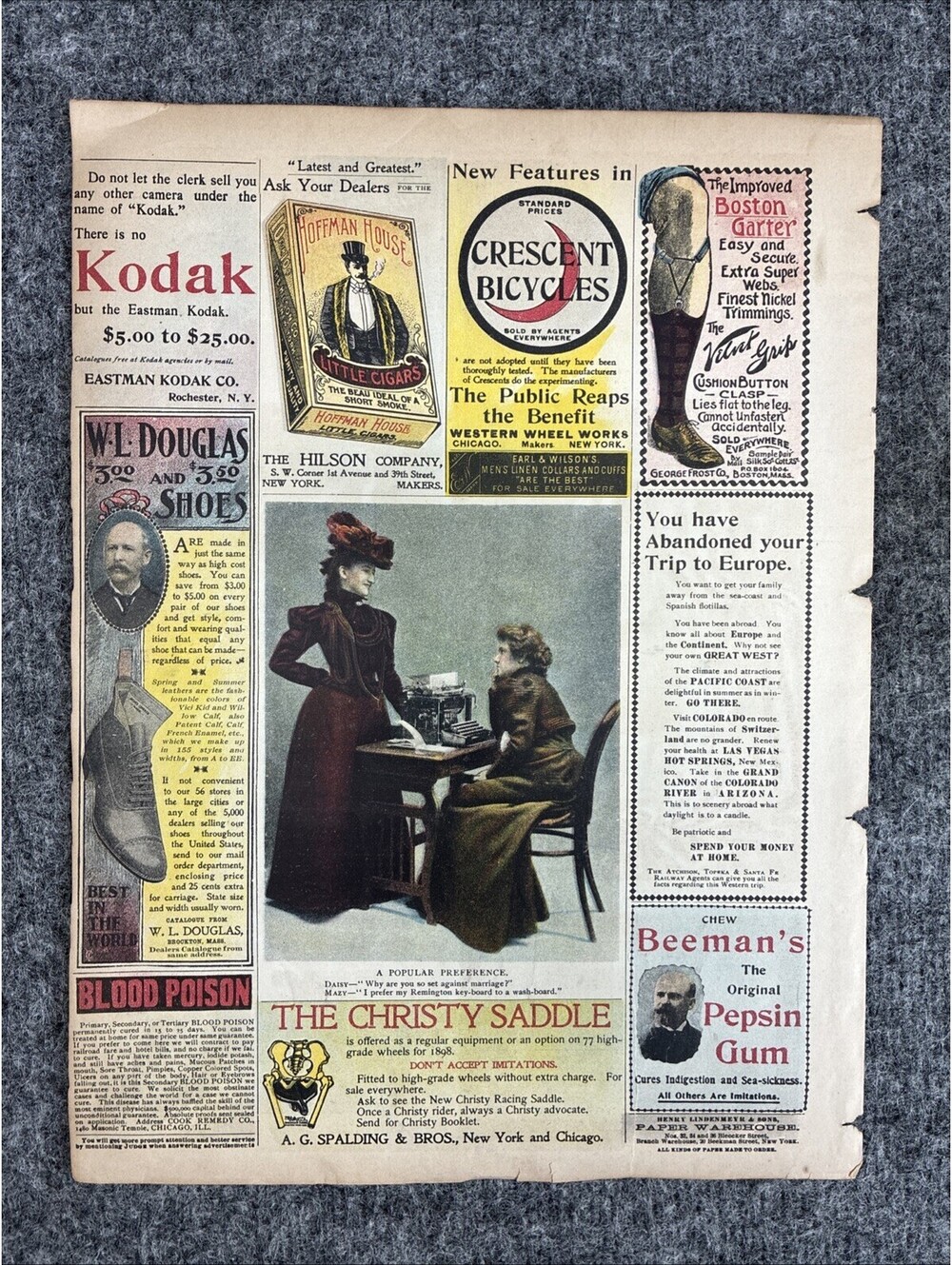 Vtg Print Ad Early Kodak Crescent Boston Garter AG Spalding Beemans WL Douglas
